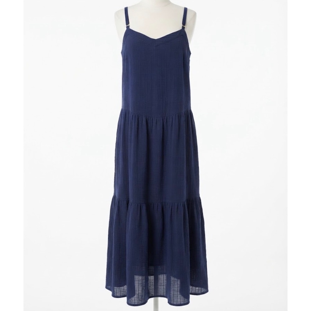 Knox Rose Navy Blue Tiered Maxi Dress Plus Size 4X NWT Gauze Adjustable Straps